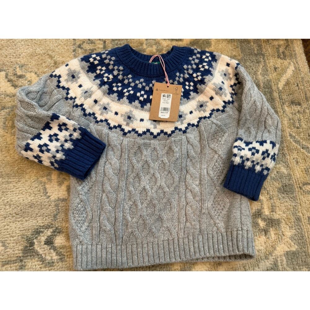 Mini Boden Fair Isle Sweater Grey Marl Sz 2-3 Years NWT $70